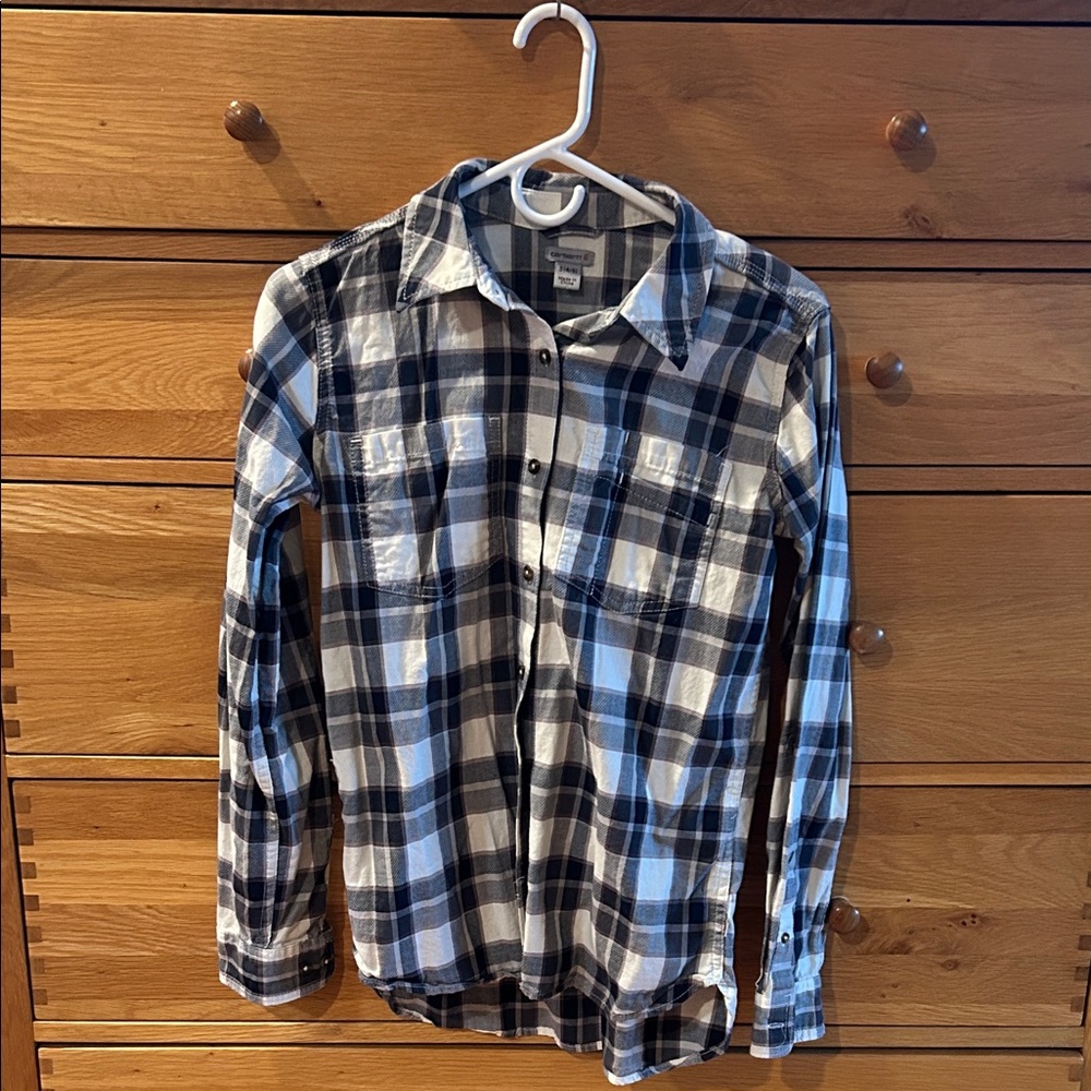 Carhartt Women’s Black, White, Grey Plaid Button-Down Shirt